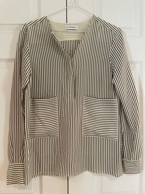 Altuzarra Cream and Black Vertical-Stripe Silk Top
